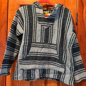 NEW Iguana Jack Baja Hoodie Men’s Small Blue Stripe Beach Hooded Sweater